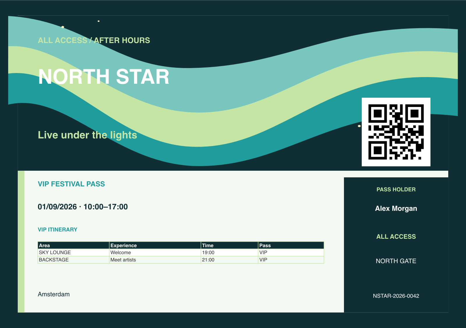 Festival ticket rendered by InkSmith